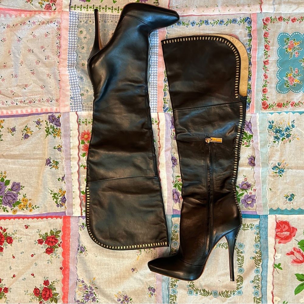 L.A.M.B. Julee Black Over the Knee Stiletto Boots